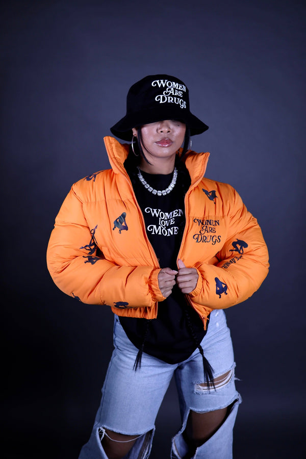 Women Are Drugs (All Over Holo) | Orange Crop Puffer Coat