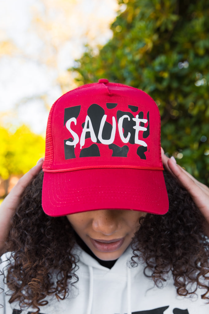 Cow Print Sauce V2 | Red Mesh-Back Trucker Hat (Chick-fil-A)- Sauce Avenue