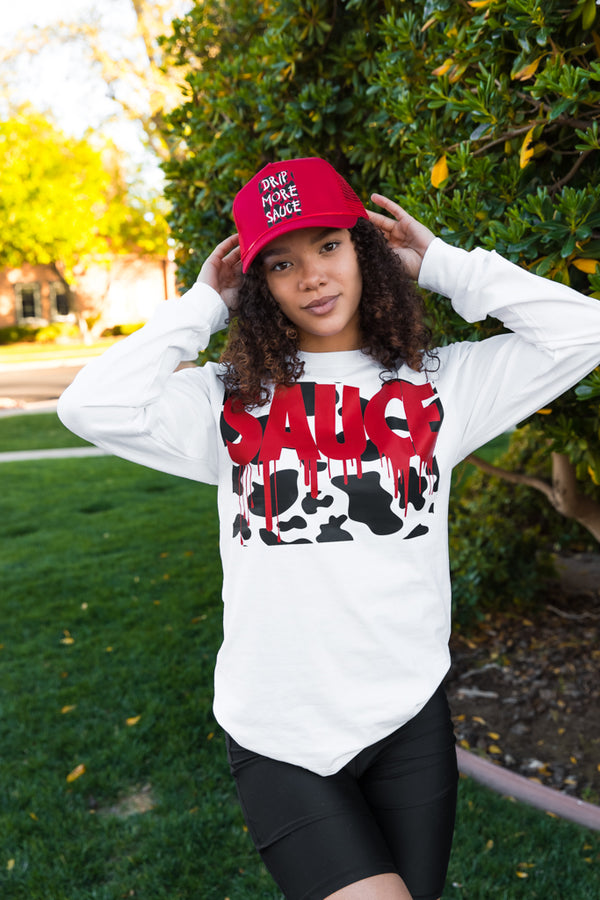 Cow Print Drip More Sauce | Red Mesh-Back Trucker Hat (Chick-fil-A)- Sauce Avenue