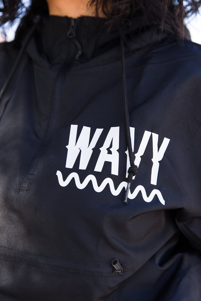 White WAVY | Black Crop-Zip Windbreaker - Sauce Avenue