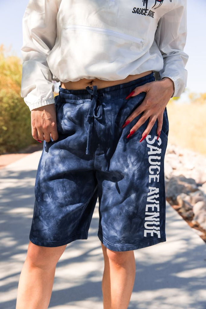 White SA (Vertical) | Tie Dye Navy Shorts - Sauce Avenue