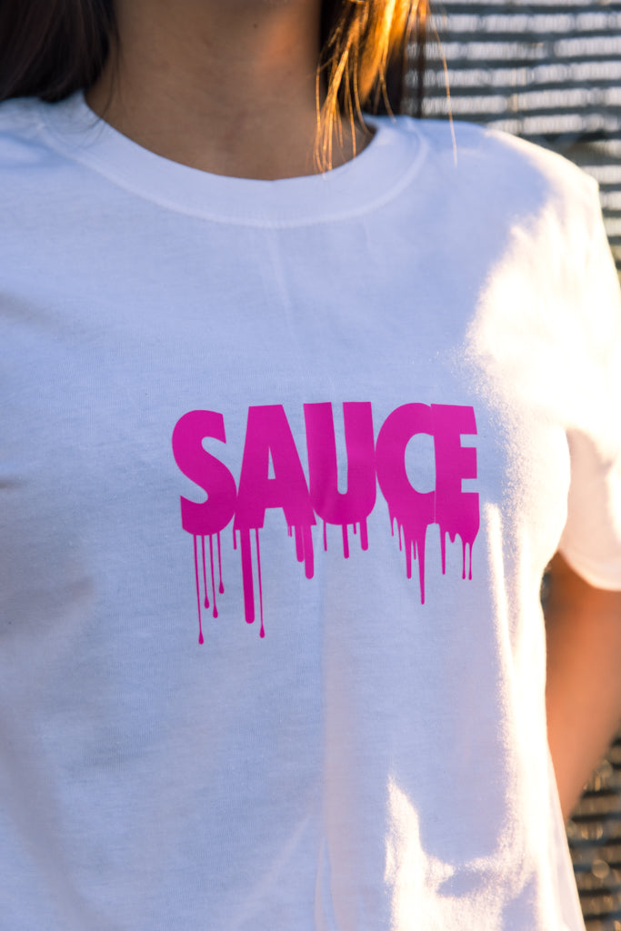 Pink Sauce (S) | White Tee - Sauce Avenue
