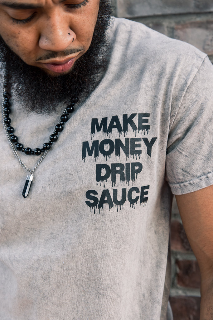 Black Make Money Drip Sauce | Gray Vintage Tee - Medium - Sauce Avenue