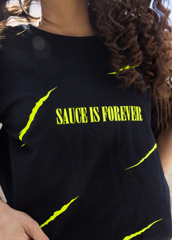 Neon Yellow Sauce Is Forever (S) | Black Tee (Claws) - Sauce Avenue