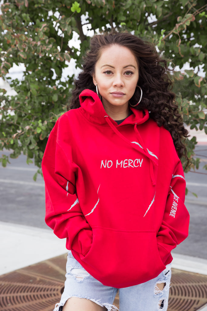 Reflective No Mercy | Red Hoodie (Claws) - Sauce Avenue