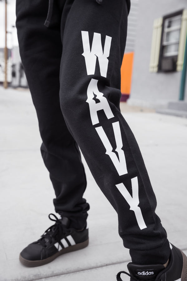White WAVY (Vertical) | Black Joggers - Sauce Avenue