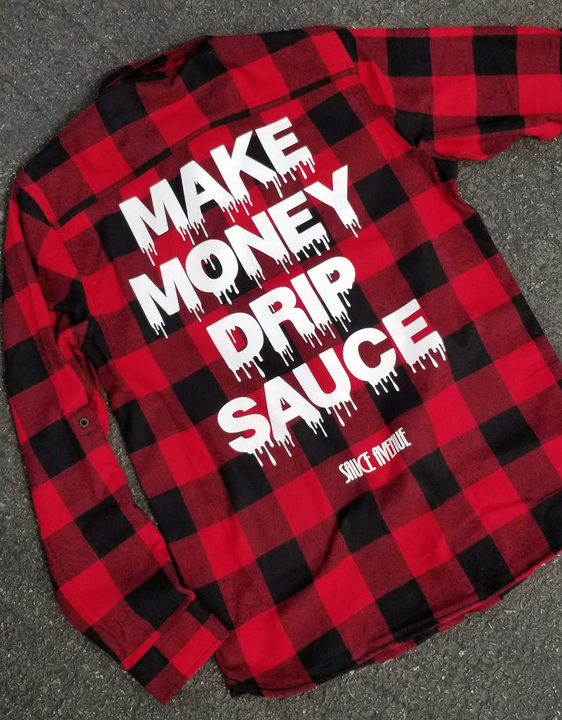 White Make Money Drip Sauce | Red Flannel Shirt - Sauce Avenue
