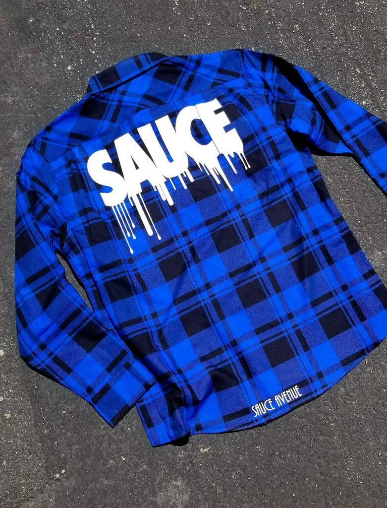 White Sauce | Blue Flannel Shirt (Curve Front) - Sauce Avenue