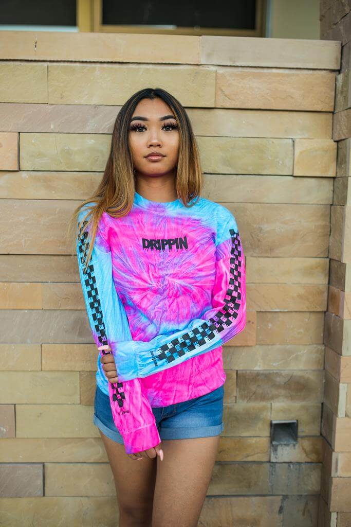 Black Drippin (S) | Cotton Candy Long Sleeve (Solid Checkered Sleeves) - Sauce Avenue