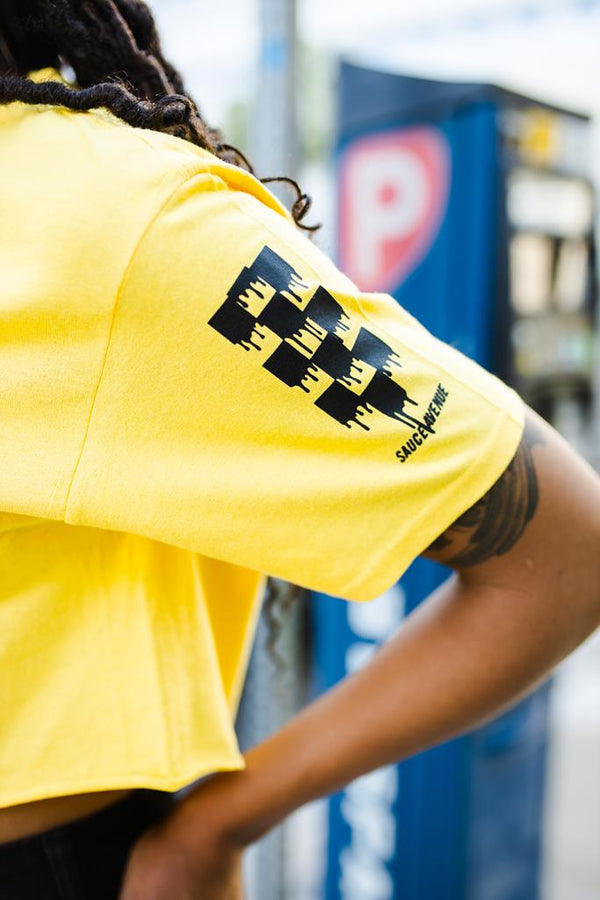 Black Drippin (S) | Lemon Tee (Solid Checkered Drippin Sleeves) - Sauce Avenue