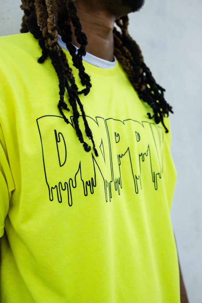Black Drippin Outline | Neon Yellow Tee (Outline Checkered Drippin Sleeves) - Sauce Avenue