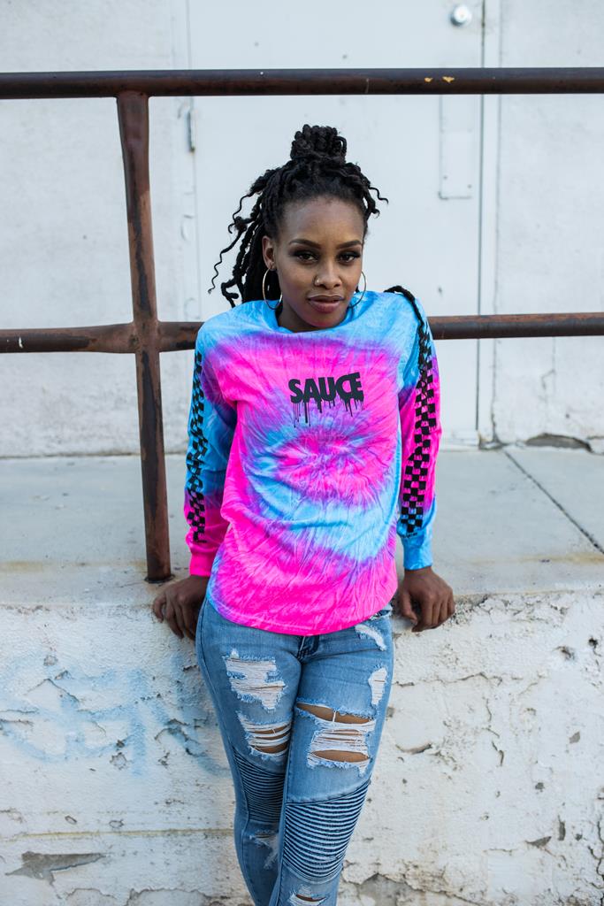 Black Sauce (S) | Cotton Candy Long Sleeve (Solid Checkered Sleeves) - Sauce Avenue