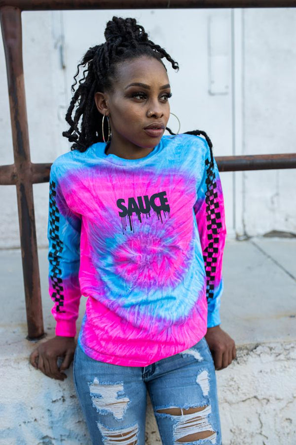 Black Sauce (S) | Cotton Candy Long Sleeve (Solid Checkered Sleeves) - Sauce Avenue