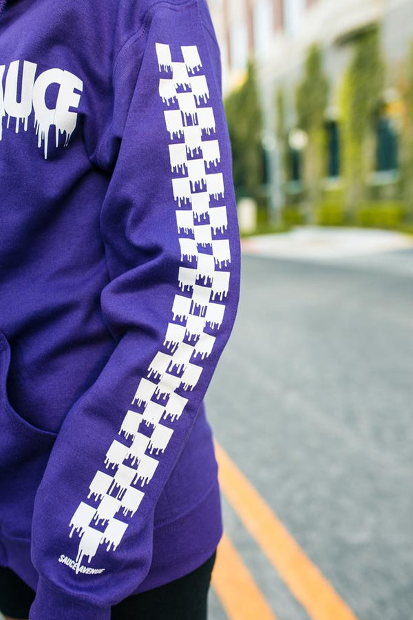 White Sauce (S) | Purple Zip Up Jacket (Soild Checkered Drippin Sleeves) - Sauce Avenue