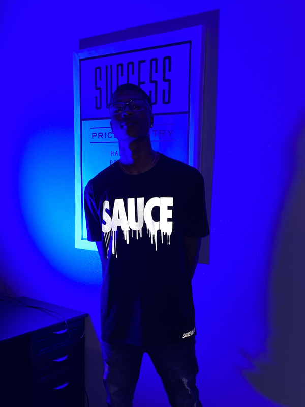 Neon Blue Reflective Sauce | Black Tee - Sauce Avenue