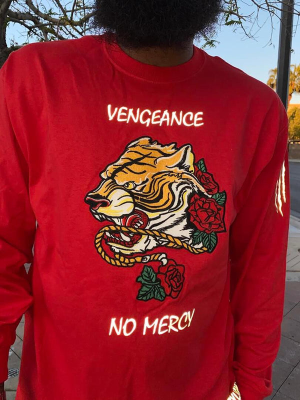 Vengeance/No Mercy Tiger | Red Long Sleeve Tee - Sauce Avenue