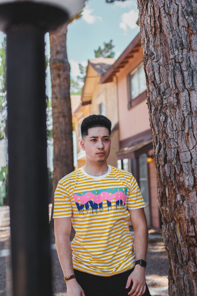 South Beach Drippin | White/Yellow Stripe Tee - SOLD OUT - Sauce Avenue