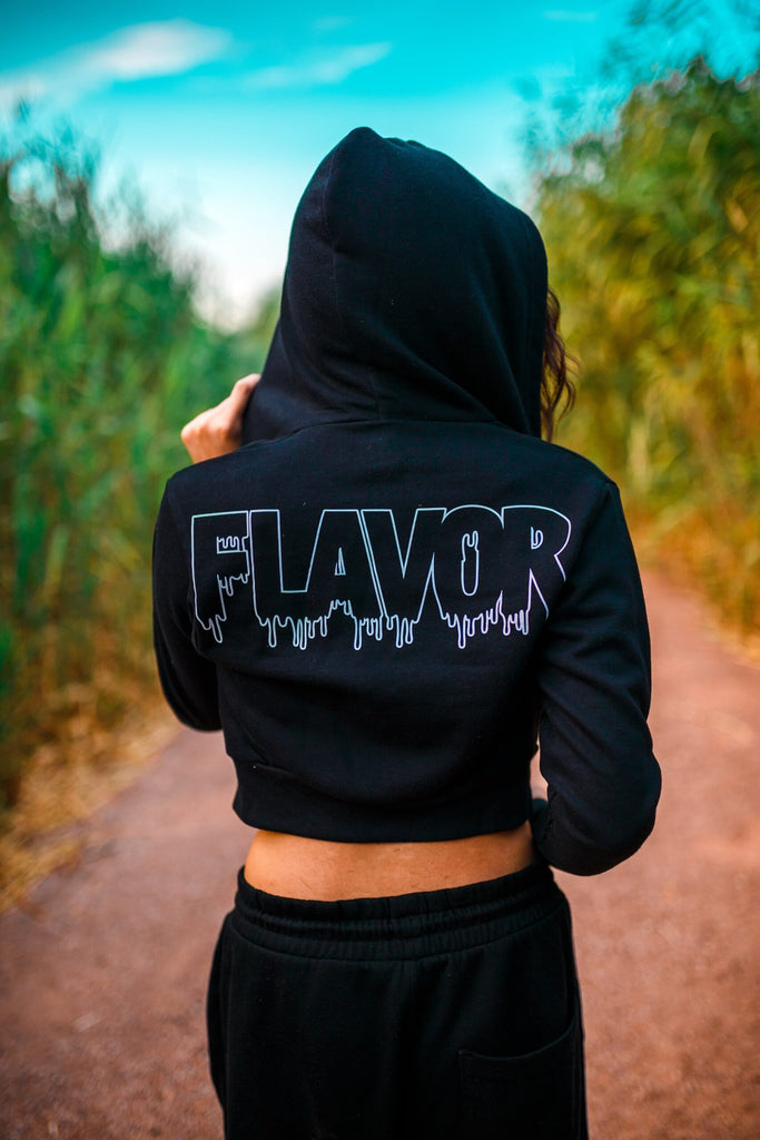 White Flavor Outline | Black Cropped Zip Up Jacket - SOLD OUT - Sauce Avenue