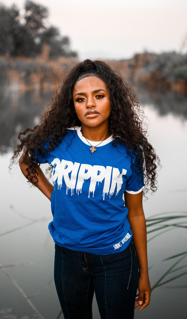 White Drippin | Blue Solid/White Jersey Tee - Sauce Avenue