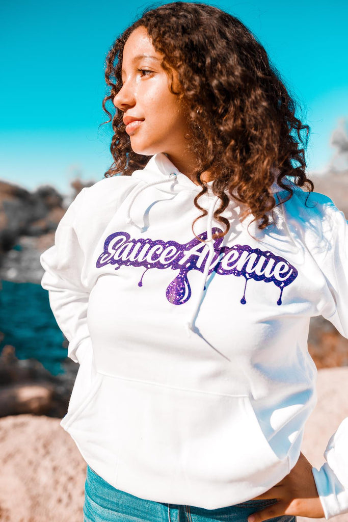 Purple SA Drip | White Hoodie - Sauce Avenue
