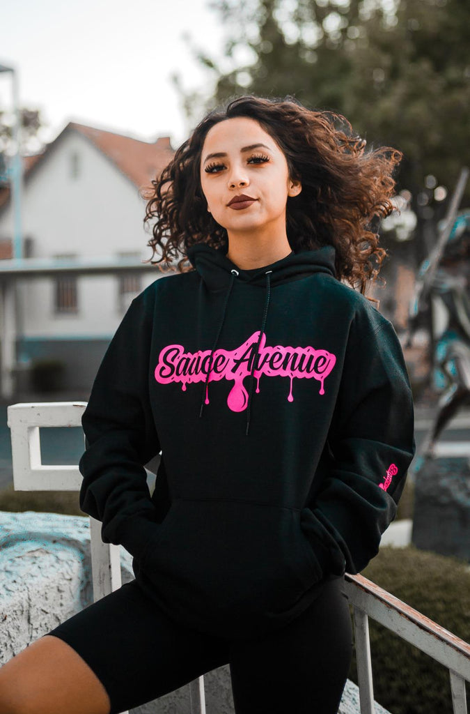 Neon Pink SA Drip | Black Hoodie - Sauce Avenue