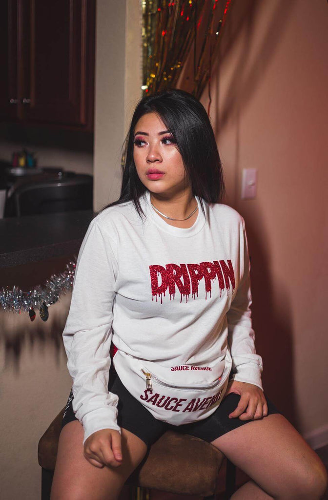 Red Drippin V3 | White Long Sleeve Tee - Sauce Avenue