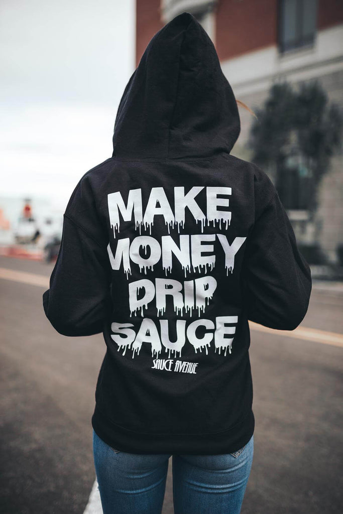 White Make Money Drip Sauce | Black Zip Up Jacket - Sauce Avenue