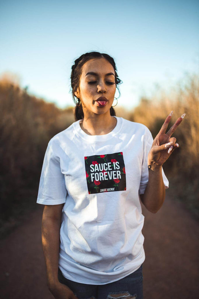 Sauce Is Forever (Black Rose Box) | White Tee - Sauce Avenue
