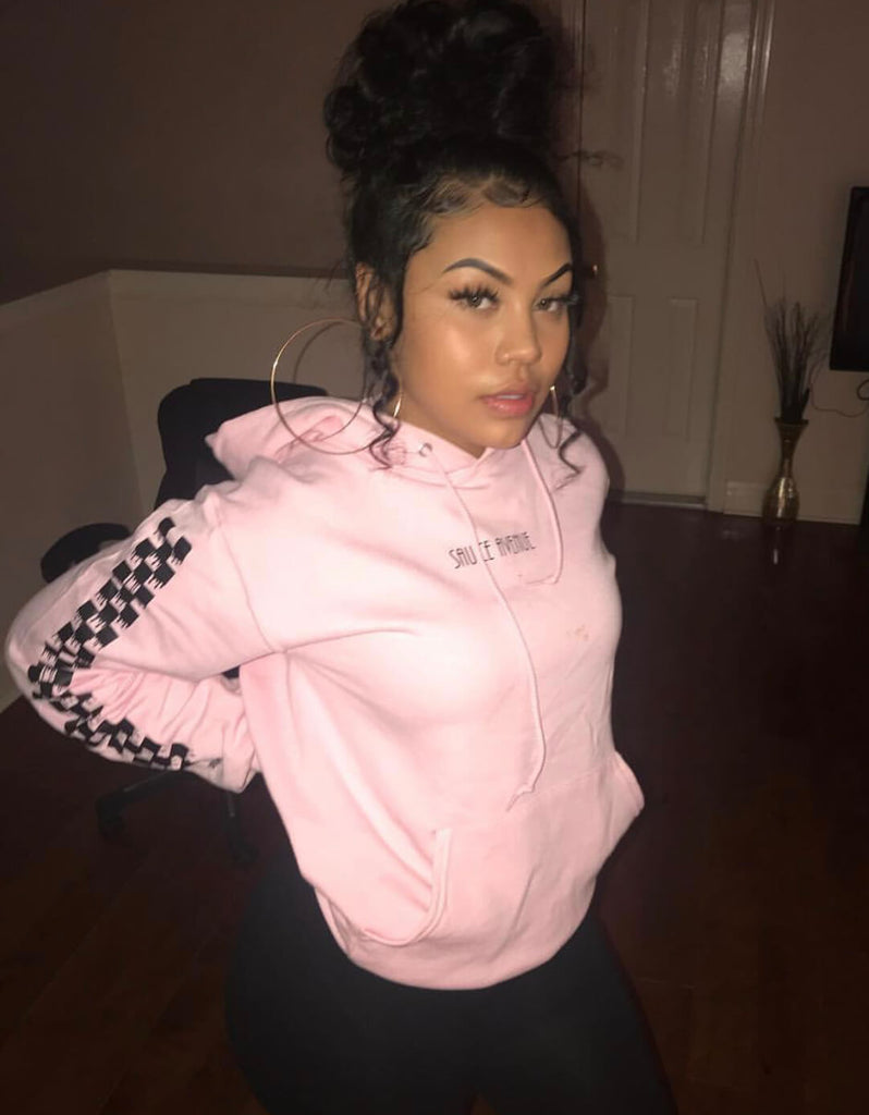 Black SA | Light Pink Hoodie (Solid Checkered Drippin Sleeves) - Sauce Avenue