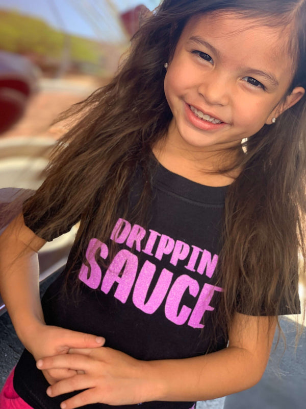 Neon Purple Glitter Drippin Sauce | Kids Black Tee - Sauce Avenue