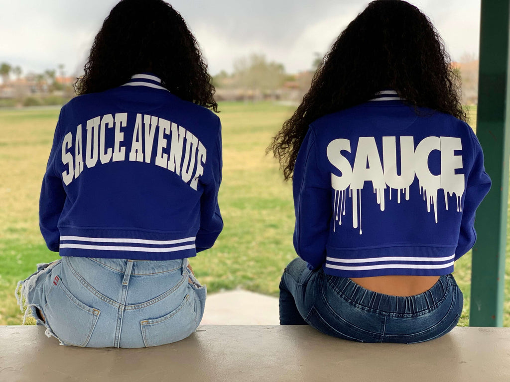 SA | Blue Letterman Crop Jacket - SOLD OUT - Sauce Avenue