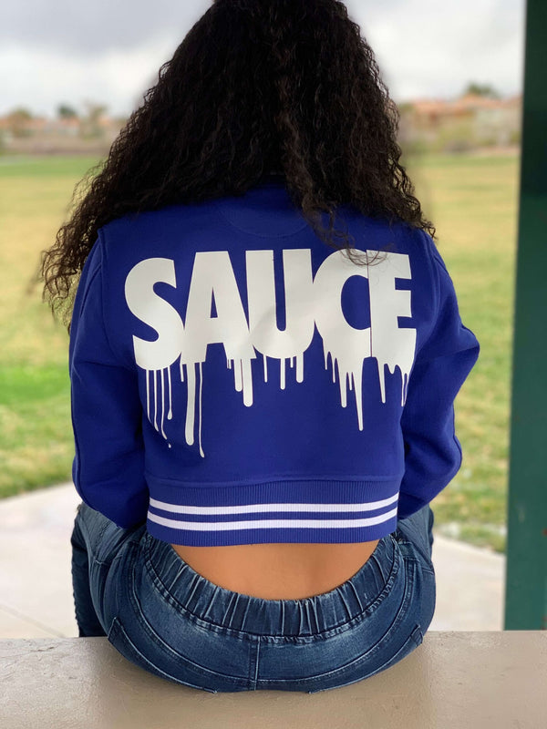 SA | Blue Letterman Crop Jacket - Sauce Avenue