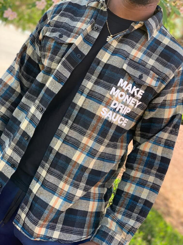 White Make Money Drip Sauce | Dark Khaki Flannel Shirt - Sauce Avenue