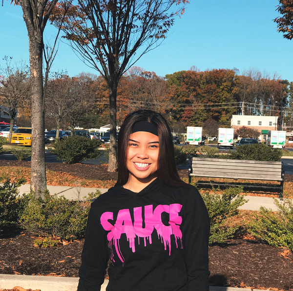 Pink Sauce | Black Jersey Long Sleeve Hoodie - Sauce Avenue