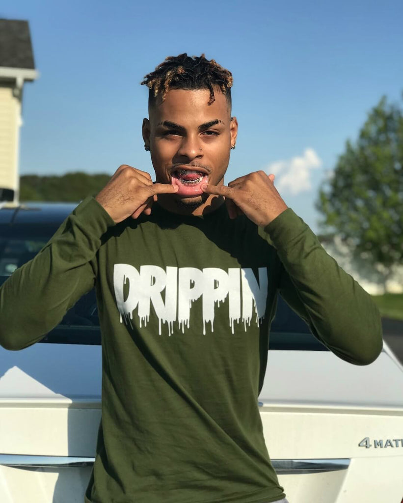 White Drippin | Olive Long Sleeve Tee - Sauce Avenue