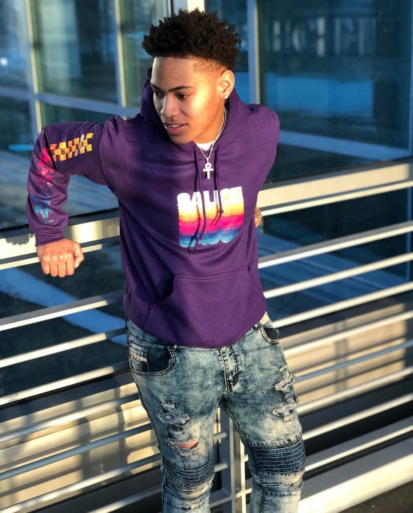 Color Stack | Purple Hoodie (Color Stack Checkered Drippin Sleeves) - Sauce Avenue