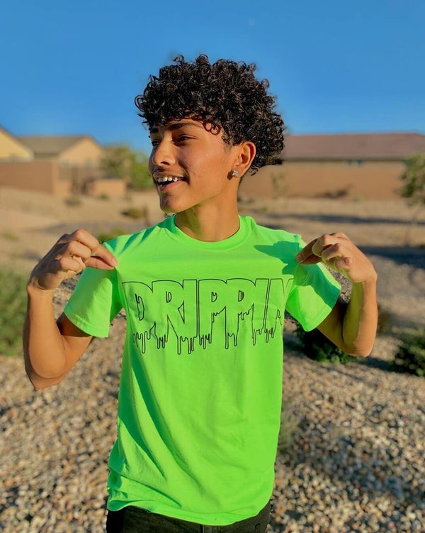 Black Drippin Outline | Lime Green Tee - Sauce Avenue