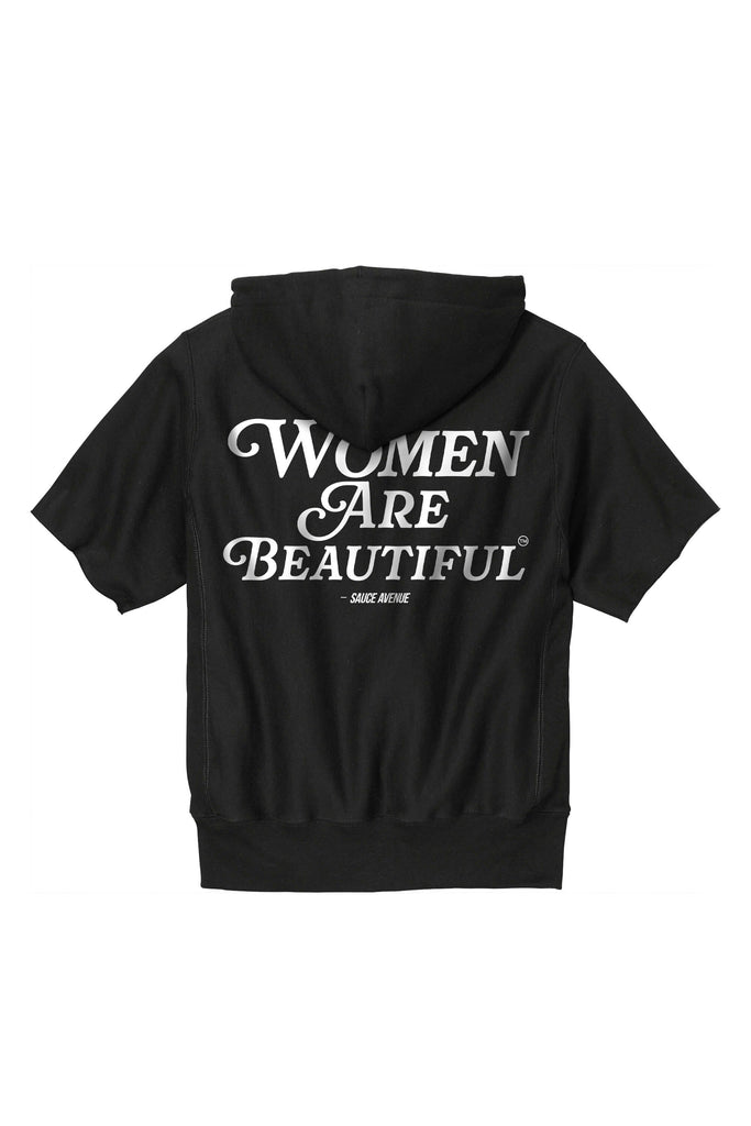 Women Are Beautiful (WH) | Black Champion® Short Sleeve Hooded Sweatshirt