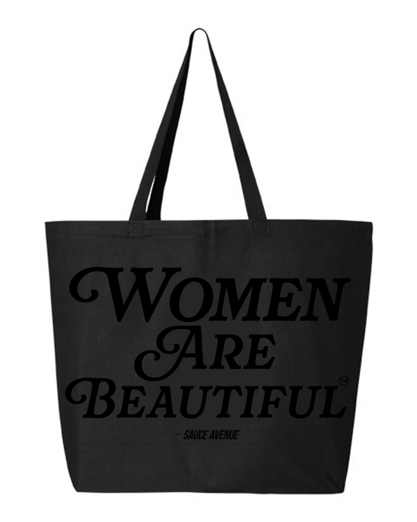 Women Are Beautiful | Black Jumbo Tote Bag - Black - Sauce Avenue