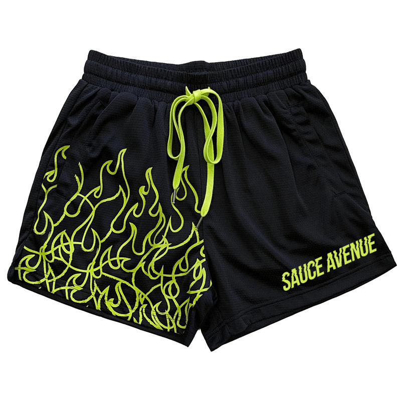 SA (N) | Black w/Neon Flame Mesh Shorts (Above the knee)