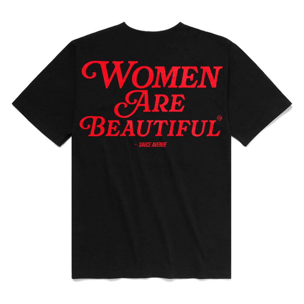 Women Are Beautiful | Black Tee (R) - Sauce Avenue