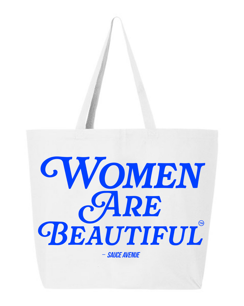 Women Are Beautiful | White Jumbo Tote - Royal Blue - Sauce Avenue