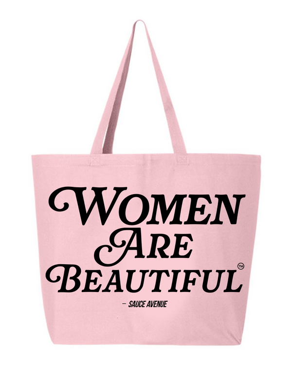 Women Are Beautiful | Pink Jumbo Tote Bag - Black - Sauce Avenue