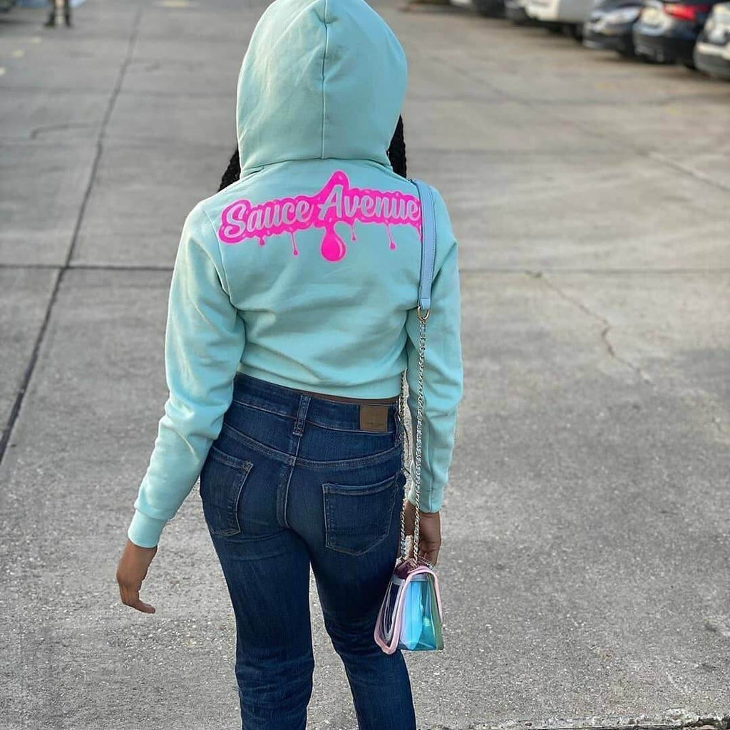 Neon Pink SA Drip | Mint Cropped Zip Up Jacket - SOLD OUT - Sauce Avenue