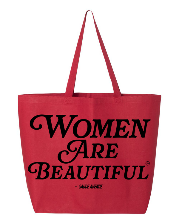 Women Are Beautiful | Red Jumbo Tote Bag - Black - Sauce Avenue