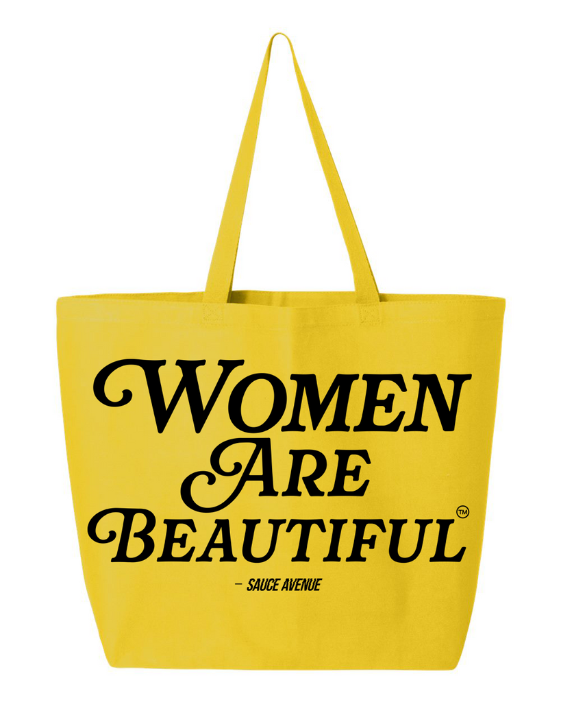 Women Are Beautiful | Yellow Jumbo Tote - Black - Sauce Avenue