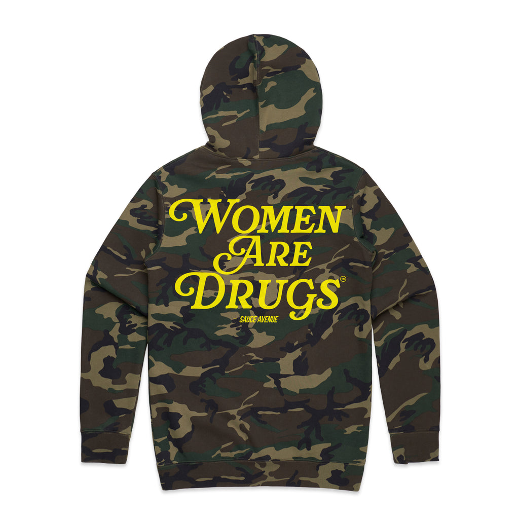 Women Are Drugs | Green Camo Hoodie (Y) - Sauce Avenue