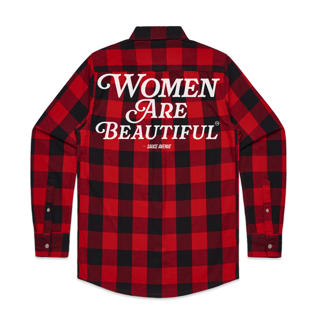 Women Are Beautiful | Red Flannel Shirt (W) - Sauce Avenue