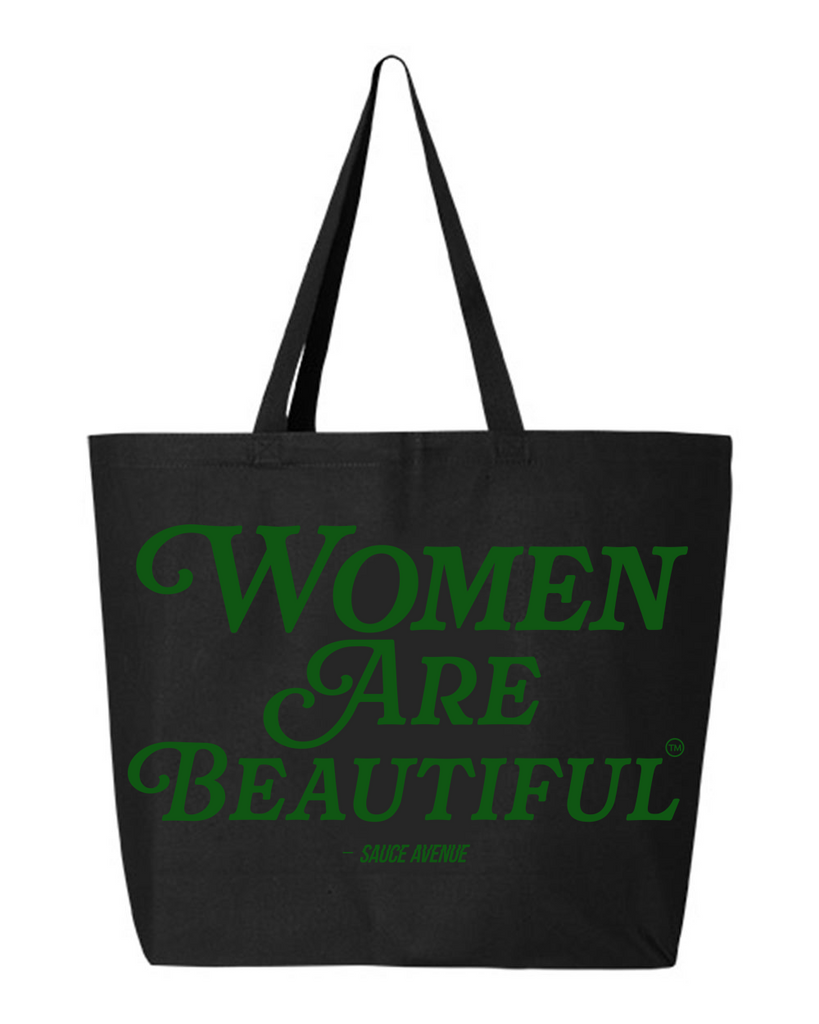 Women Are Beautiful | Black Jumbo Tote Bag - Green - Sauce Avenue