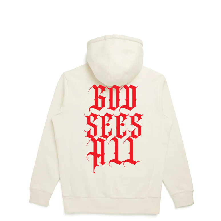 God Sees All (Red Velvet) | Off White Ultra Heavyweight Hoodie